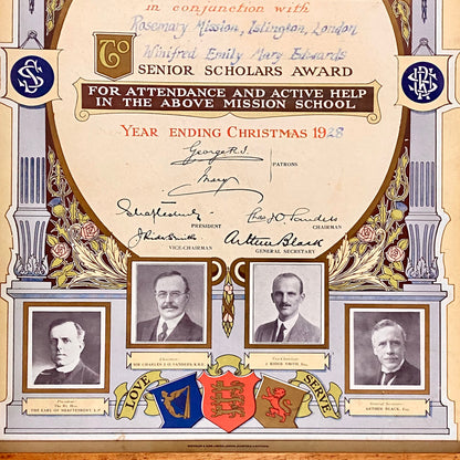 Senior Scholars Award Shaftesbury 1928 Certificate On Board Signed King George V