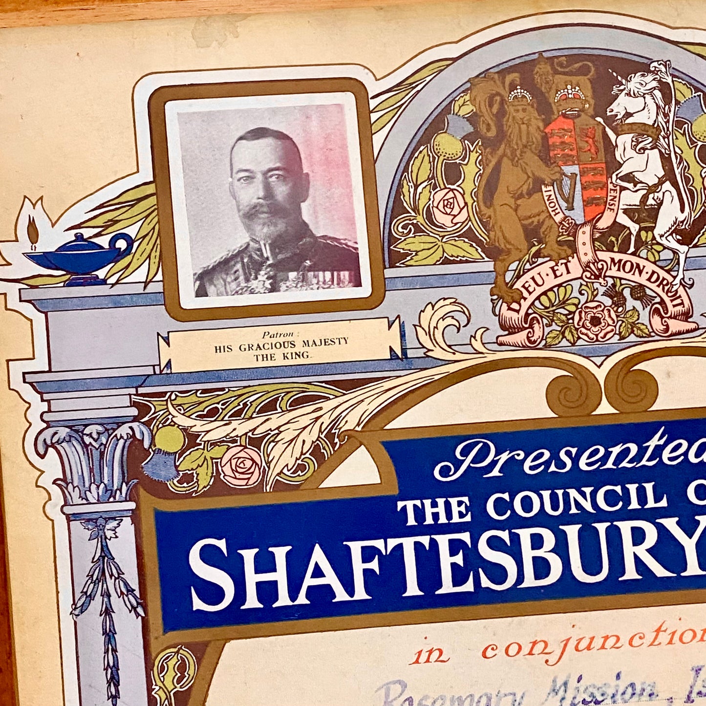 Senior Scholars Award Shaftesbury 1928 Certificate On Board Signed King George V