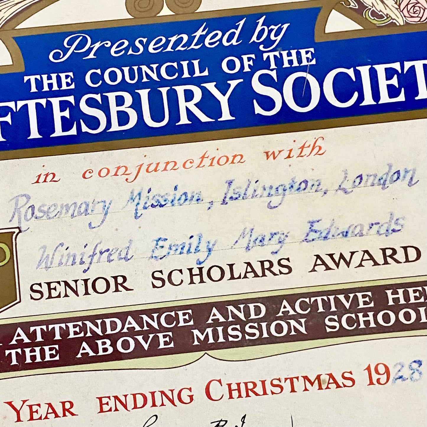 Senior Scholars Award Shaftesbury 1928 Certificate On Board Signed King George V