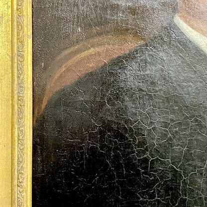 19th Century Seated Gentleman Portrait Burns & Byron Books Oil On Canvas Framed