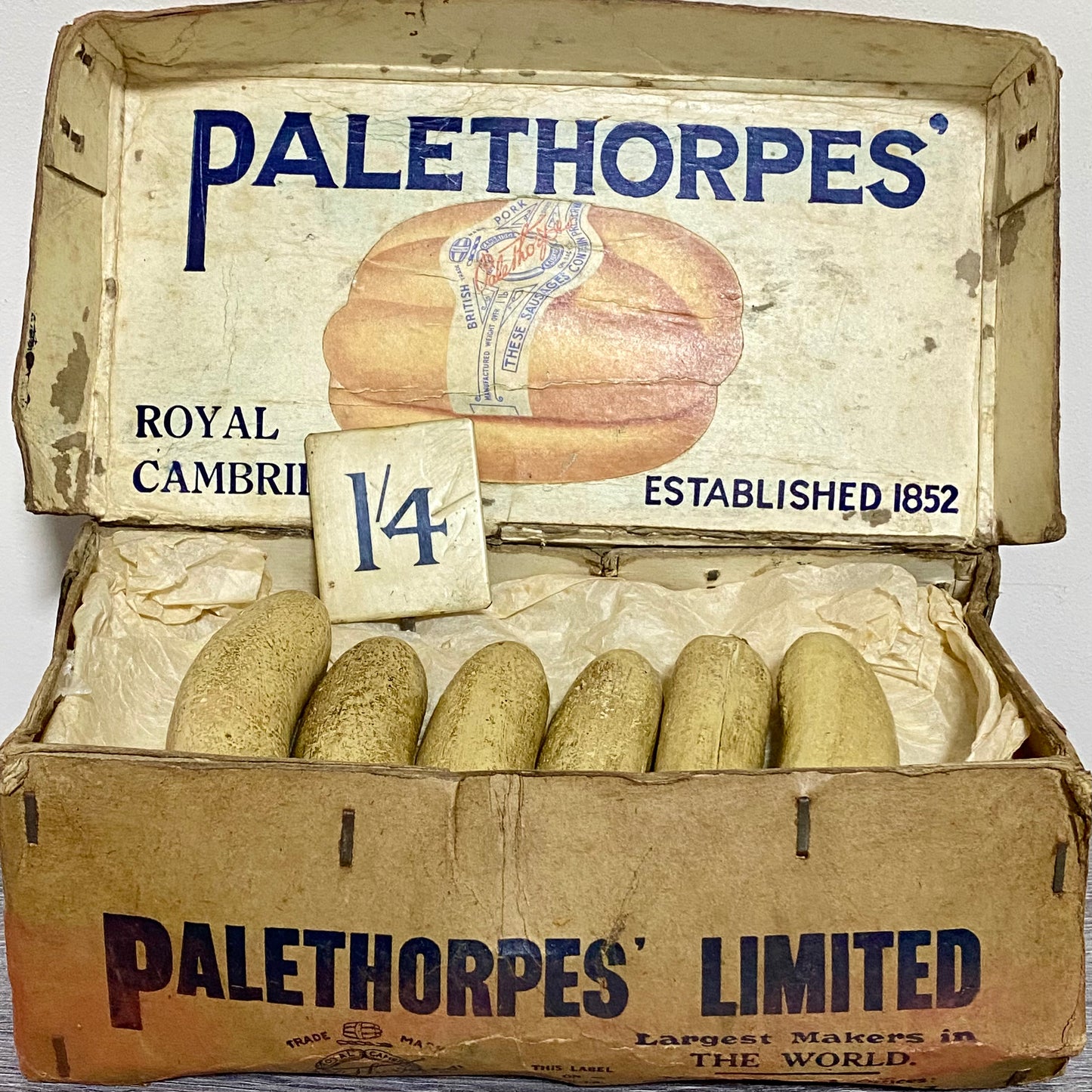 Vintage Palethorpes Sausages Display Box With Prop Sausages Royal Cambridge Rare