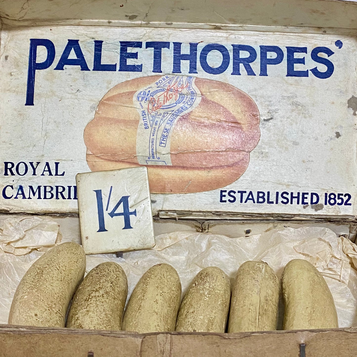 Vintage Palethorpes Sausages Display Box With Prop Sausages Royal Cambridge Rare