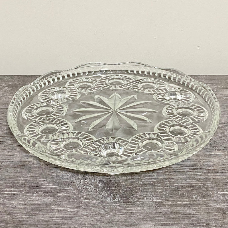 Vintage Glass Footed Cake Stand Scalloped Edge Decorative Retro For 8.5” Cakes