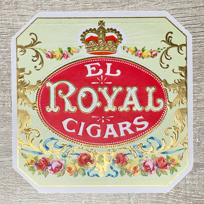 Vintage El Royal Cigars Advertising Paper Cigar Label Gold Crown & Floral Design