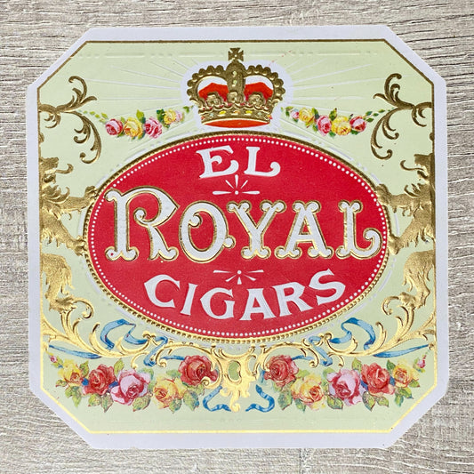 Vintage El Royal Cigars Advertising Paper Cigar Label Gold Crown & Floral Design