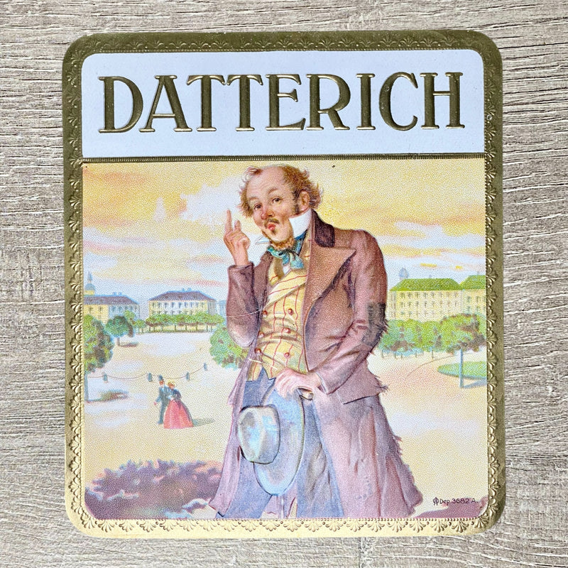 Vintage Datterich Famous German Figure Advertising Paper Cigar Label Gold Tone