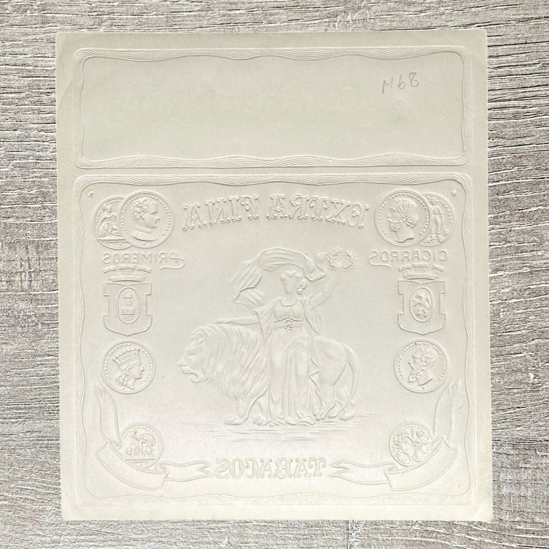 Vintage La Caoba Extra Tabacos Advertising Paper Cigar Box Label Embossed Gold