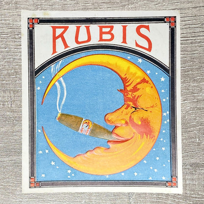 Vintage Rubis Cigars Moon Advertising Cigar Box Label Early 20th Century Rare