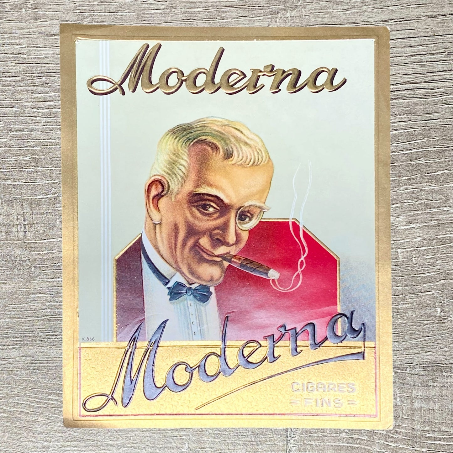 Vintage Moderna Cigars Man Smoking Cigares Fins Advertising Box Cigar Label Rare