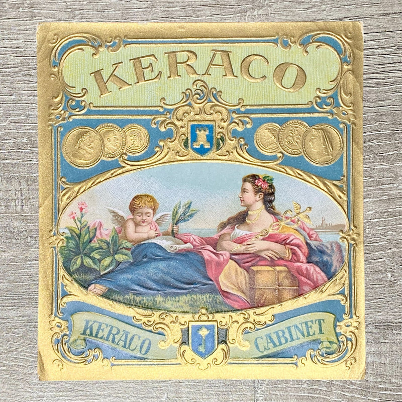 Vintage Keraco Cabinet Cigars Advertising Cigar Box Label Gold Embossed Rare