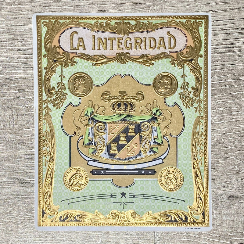 Vintage La Integridad Cigars Advertising Cigar Box Label Gold Embossed Rare
