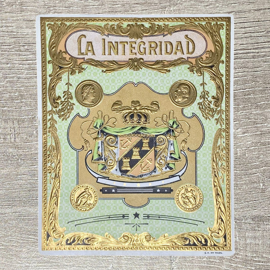 Vintage La Integridad Cigars Advertising Cigar Box Label Gold Embossed Rare