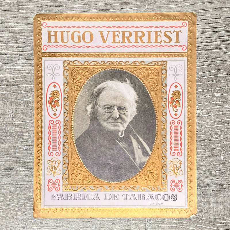 Vintage Hugo Verriest Portrait Cigar Advertising Box Label Gold Embossed Rare