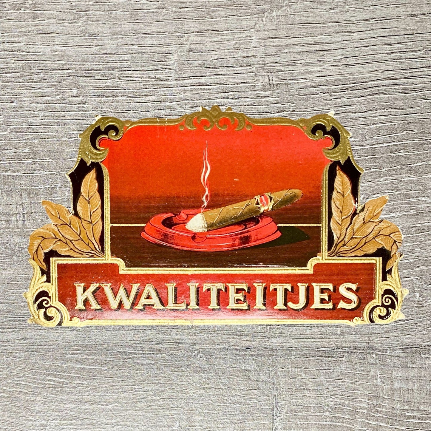 Vintage Kwaliteitjes Cigars Advertising Cigar Box Label Gold Tone Early 1900s