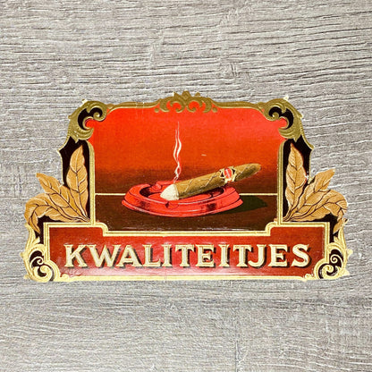 Vintage Kwaliteitjes Cigars Advertising Cigar Box Label Gold Tone Early 1900s