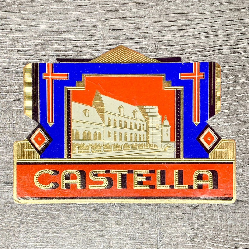 Vintage Castella Cigars Dutch Advertising Cigar Box Label Gold Tone Early 1900s