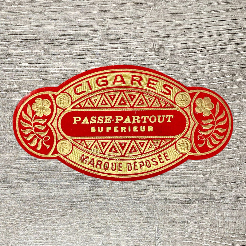 Vintage Passe-Partout Cigars Advertising Cigar Box Label Gold Embossed 1900s