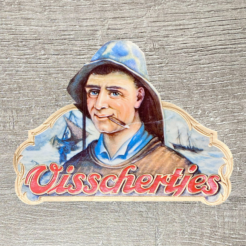 Vintage Visschertjes Cigars Fisherman Advertising Cigar Box Label Gold Embossed