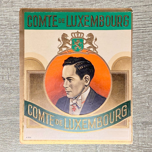 Vintage Comte De Luxembourg Portrait Cigar Advertising Box Label Gold Embossed