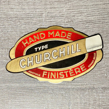 Vintage Churchill Cigars Belgian Congo Advertising Cigar Box Label Gold Embossed