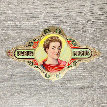 Late 19th Century Primus Mucius Cigars Advertising Portrait Cigar Box Label Gold