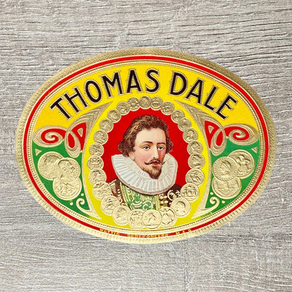 Vintage Thomas Dale Cigars Advertising Portrait Cigar Box Label Gold Embossed
