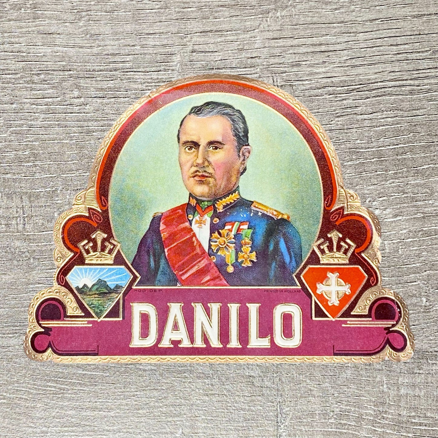 Vintage Prince Danilo Portrait Cigars Advertising Cigar Box Tobacco Label Gold