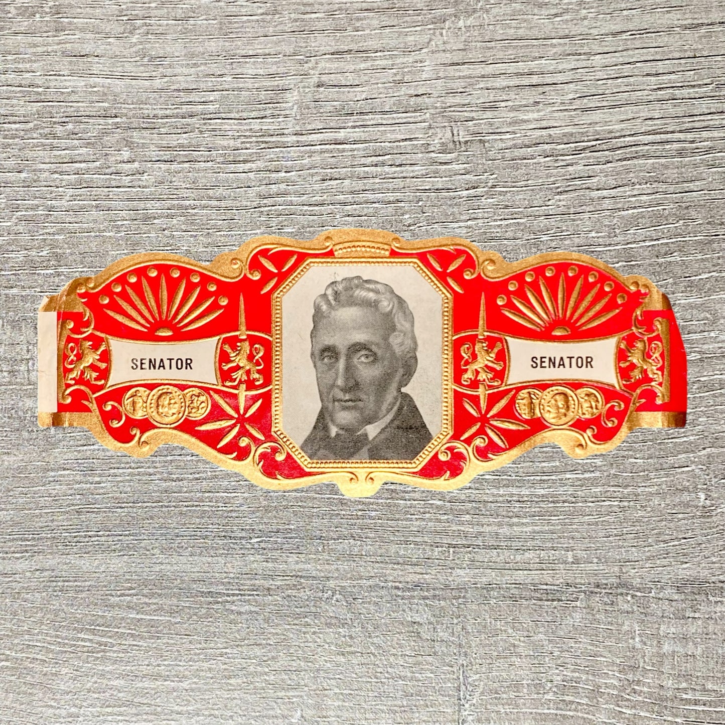 Vintage Senator Cigars Advertising Portrait Cigar Band Tobacco Paper Label Gold