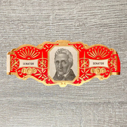 Vintage Senator Cigars Advertising Portrait Cigar Band Tobacco Paper Label Gold