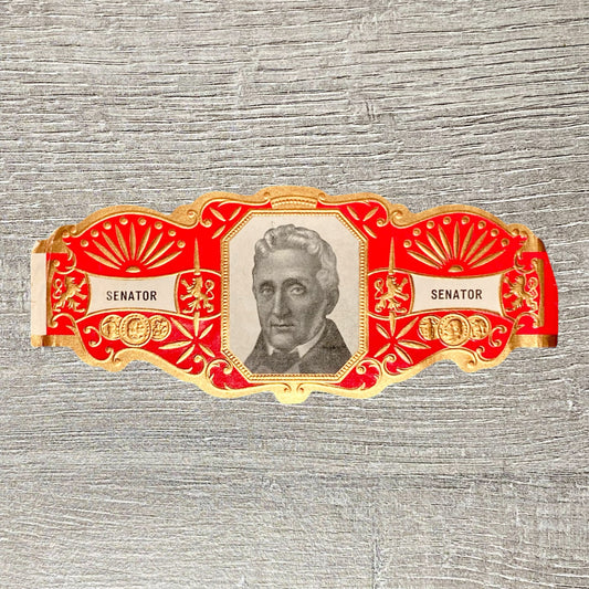 Vintage Senator Cigars Advertising Portrait Cigar Band Tobacco Paper Label Gold