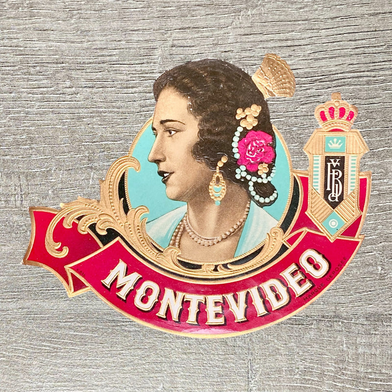 Late 19th Century Montevideo Cigars Advertising Portrait Cigar Box Paper Label
