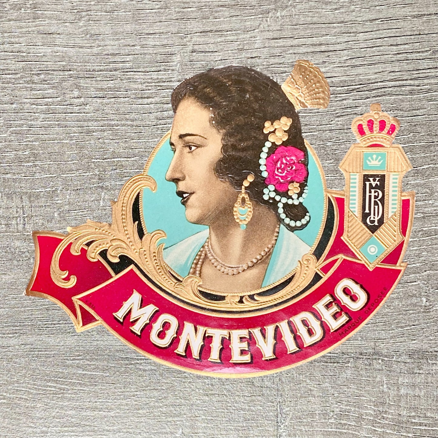 Late 19th Century Montevideo Cigars Advertising Portrait Cigar Box Paper Label