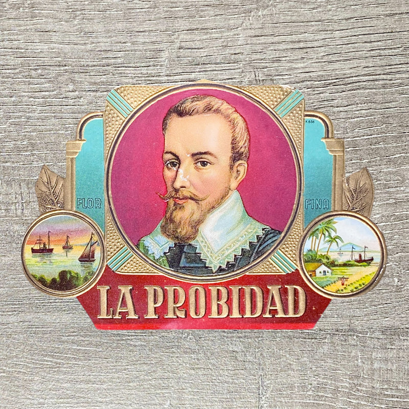 Late 19th Century La Probidad Cigars Advertising Portrait Cigar Box Paper Label