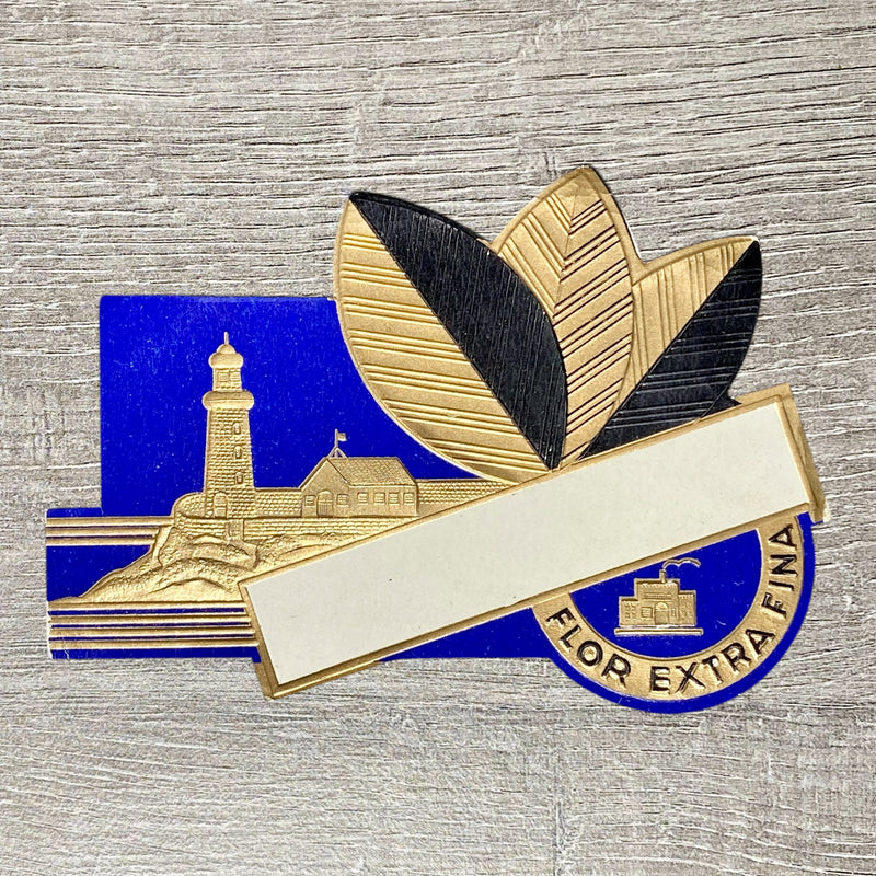 Early 20th Century Flor Extra Fina Cigars Advertising Cigar Box Paper Label Gold