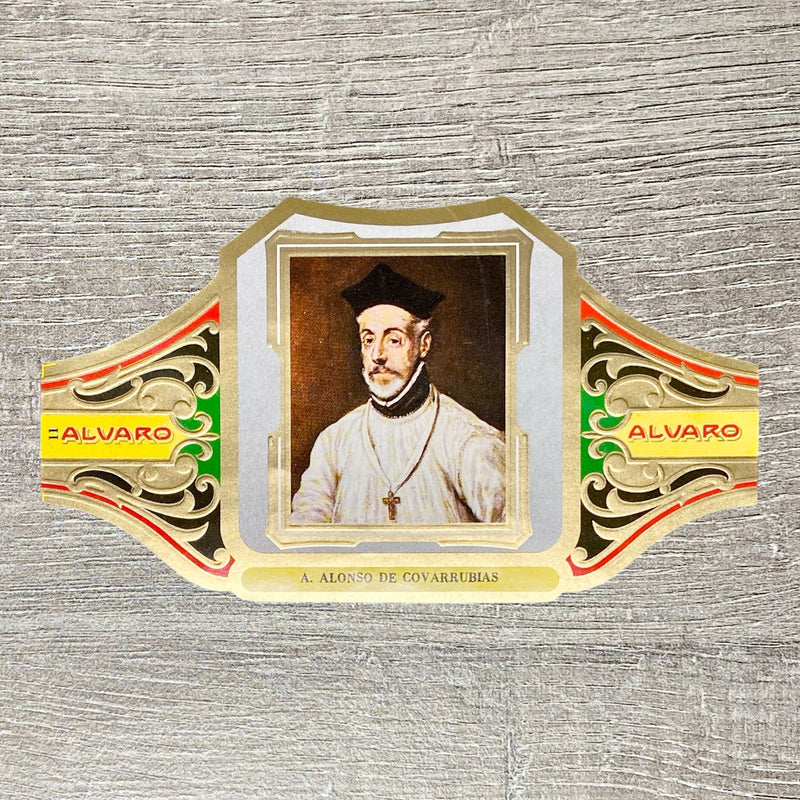 Vintage Álvaro Cigars Advertising Alonso De Covarrubias Cigar Band Paper Label