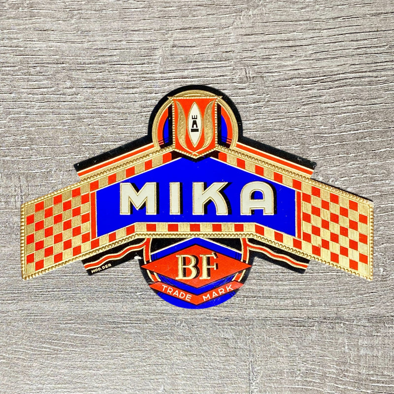 Vintage Mika BF Cigars Advertising Cigar Box Tobacco Paper Label Gold Embossed