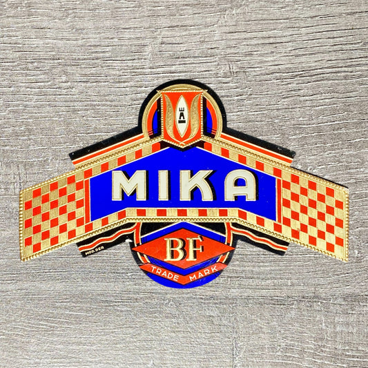 Vintage Mika BF Cigars Advertising Cigar Box Tobacco Paper Label Gold Embossed