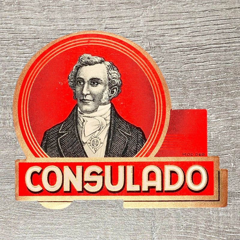 Mid 20th Century Consulado Cigars Advertising Portrait Tobacco Cigar Box Label