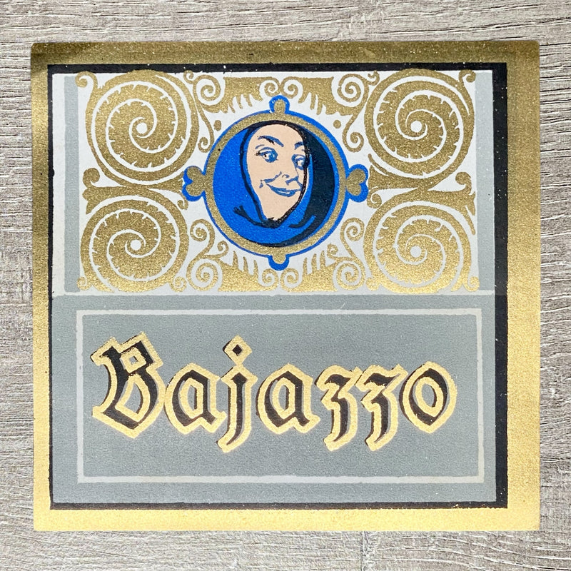 Early 20th Century Bajazzo Cigars Advertising Tobacco Cigar Box Paper Label Gold
