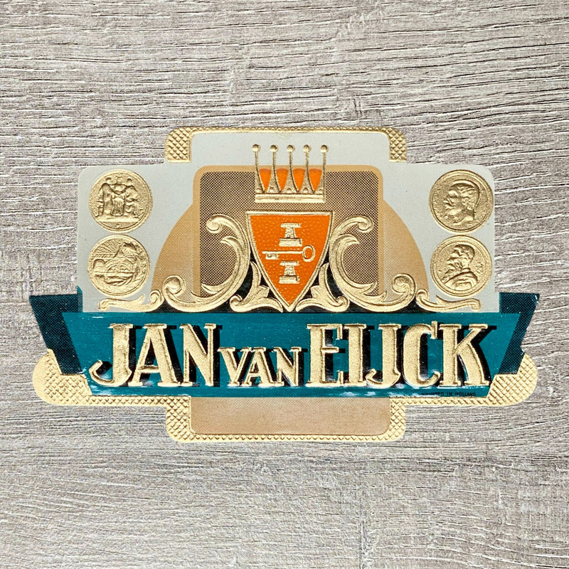Early 20th Century Jan Van Eijck Cigars Advertising Tobacco Cigar Box Label Gold