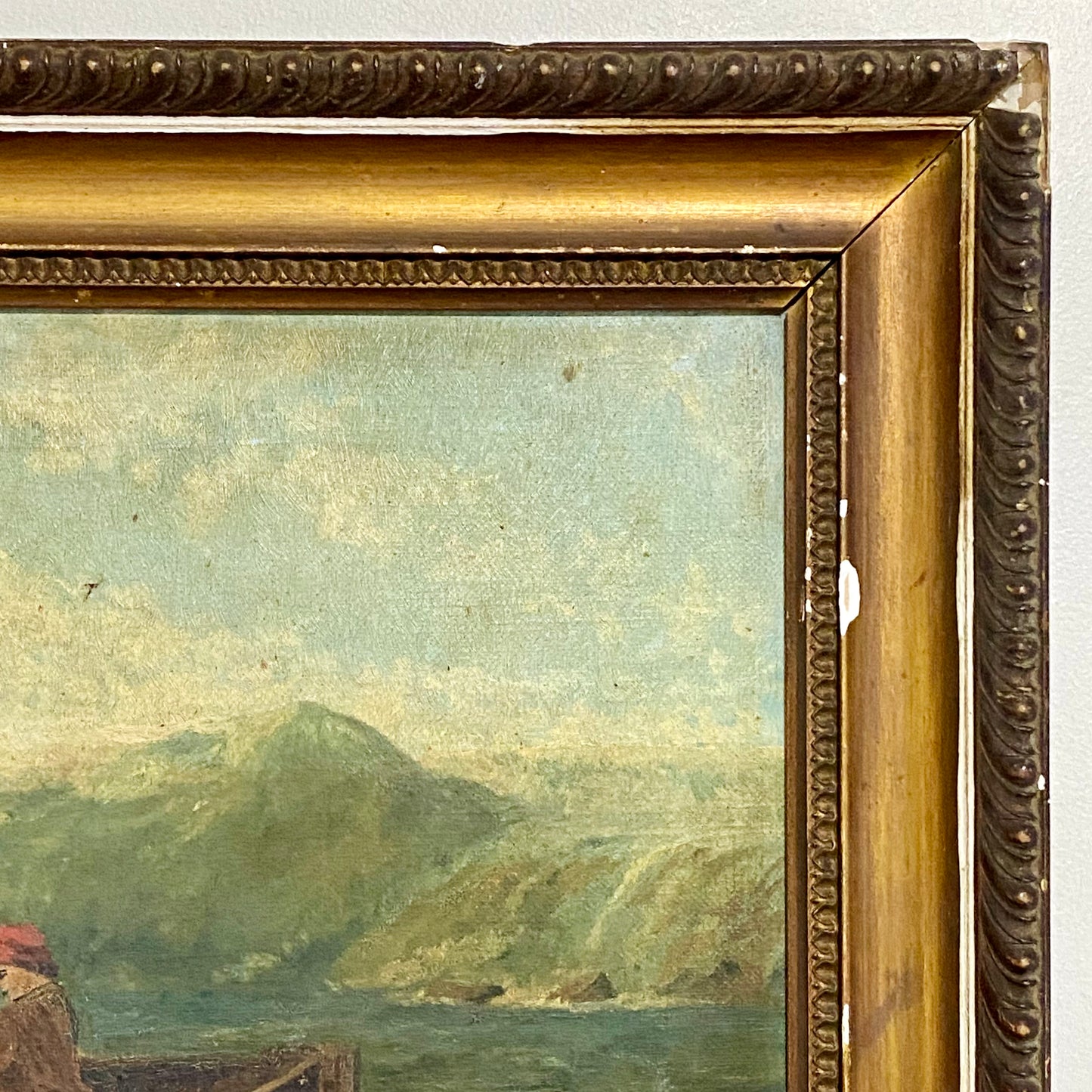Antique Victorian People Rowing Boat & Dogs Oil On Canvas Signed J Loxton 1900