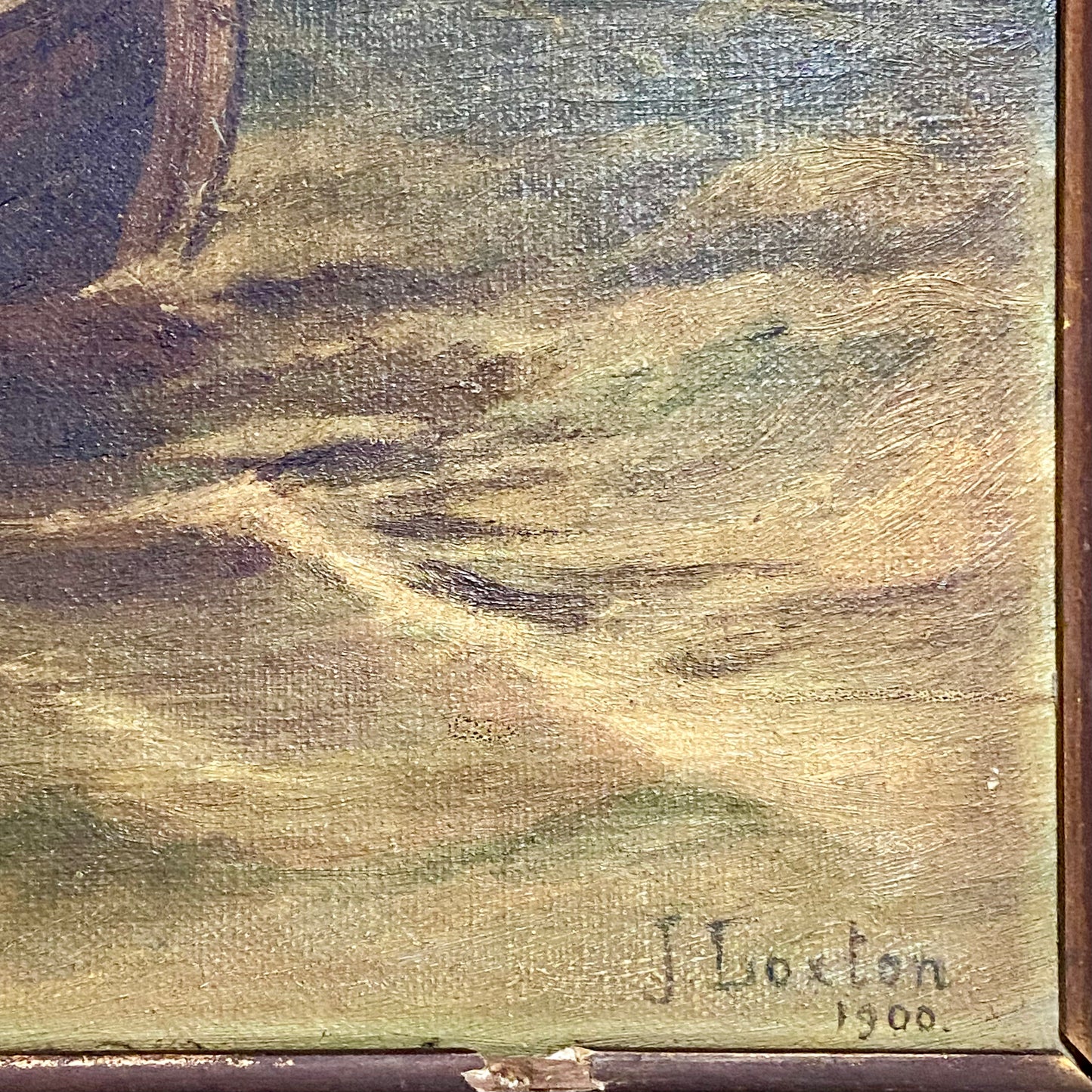 Antique Victorian People Rowing Boat & Dogs Oil On Canvas Signed J Loxton 1900