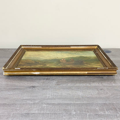 Antique Victorian People Rowing Boat & Dogs Oil On Canvas Signed J Loxton 1900