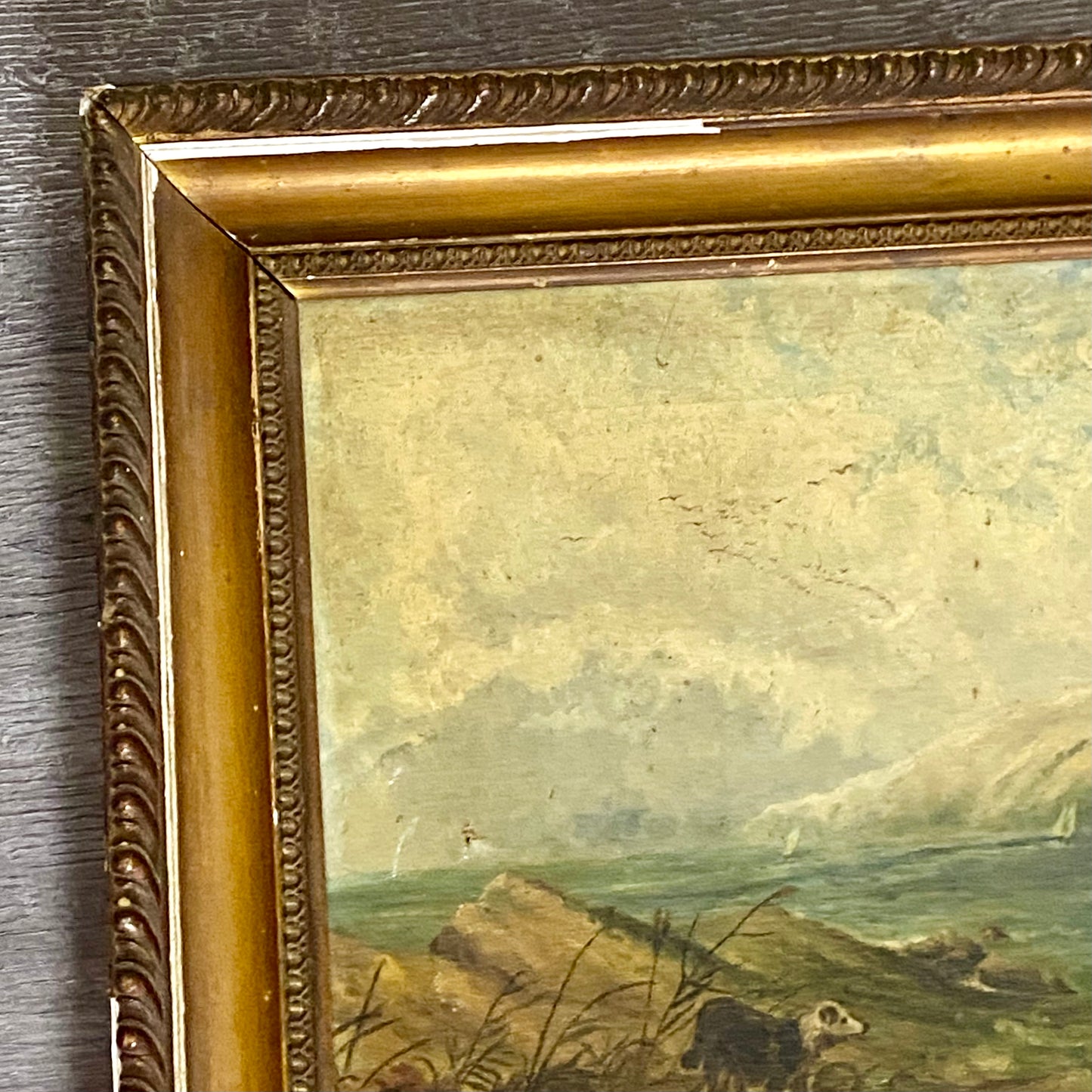 Antique Victorian People Rowing Boat & Dogs Oil On Canvas Signed J Loxton 1900