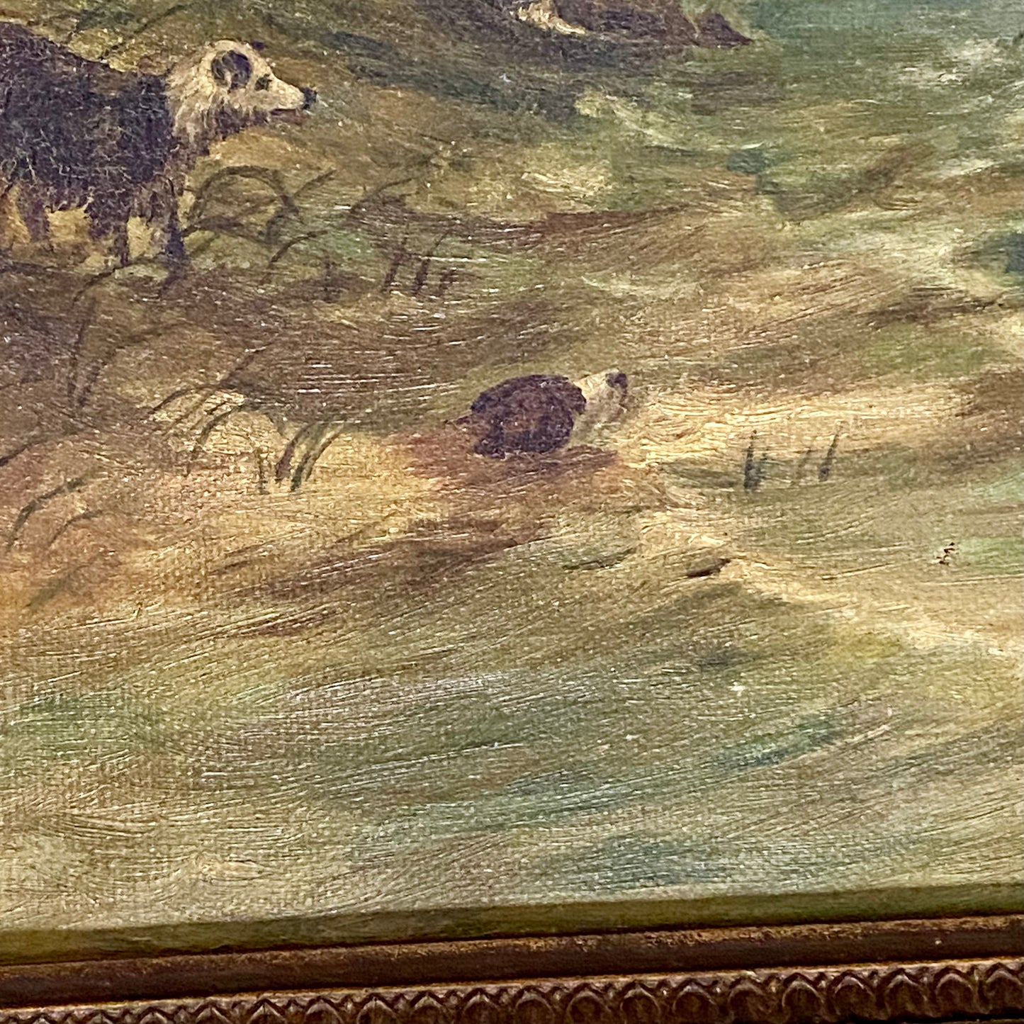 Antique Victorian People Rowing Boat & Dogs Oil On Canvas Signed J Loxton 1900