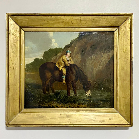 Late 18th Century Boy On Horse Drinking Oil On Canvas Signed George Morland Rare