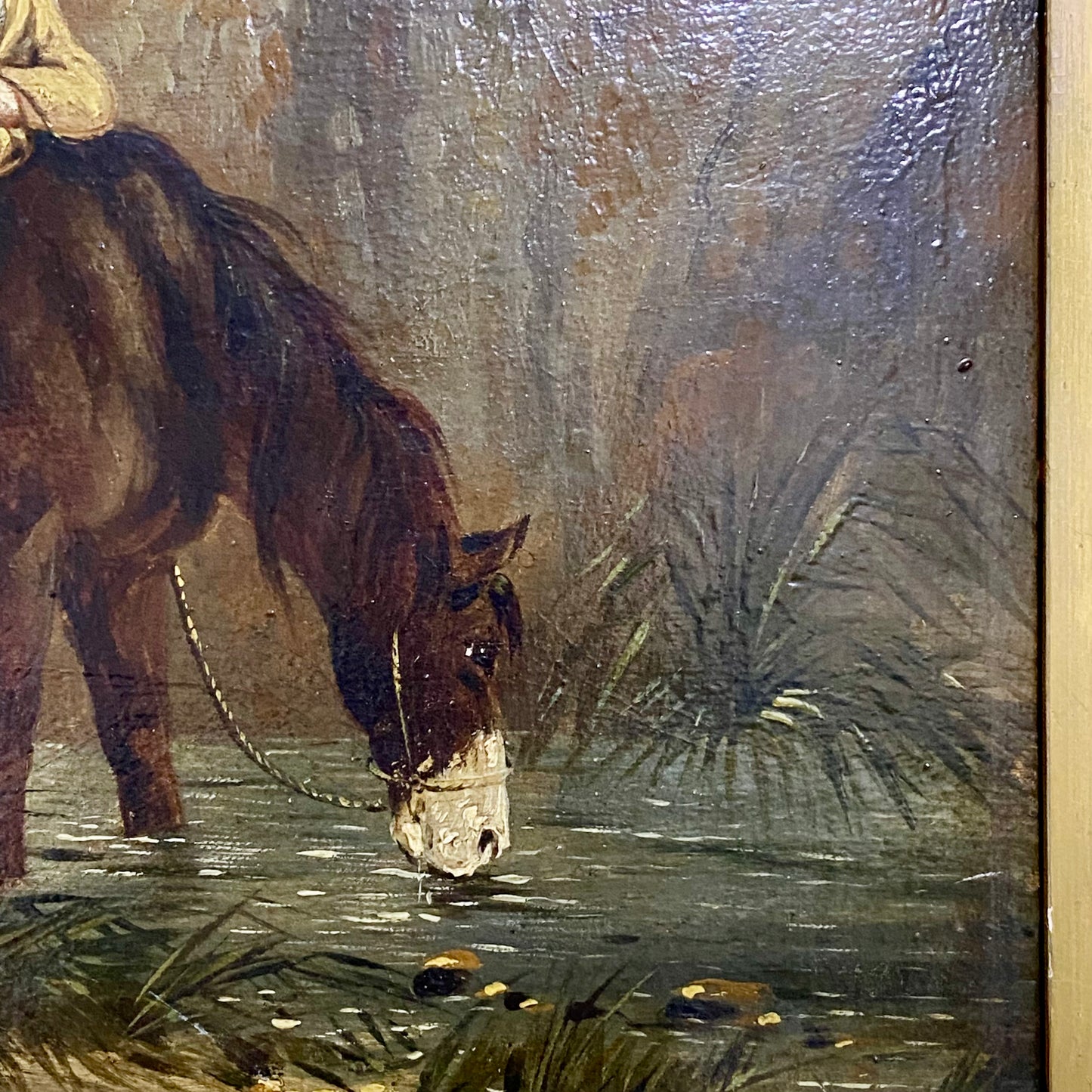 Late 18th Century Boy On Horse Drinking Oil On Canvas Signed George Morland Rare