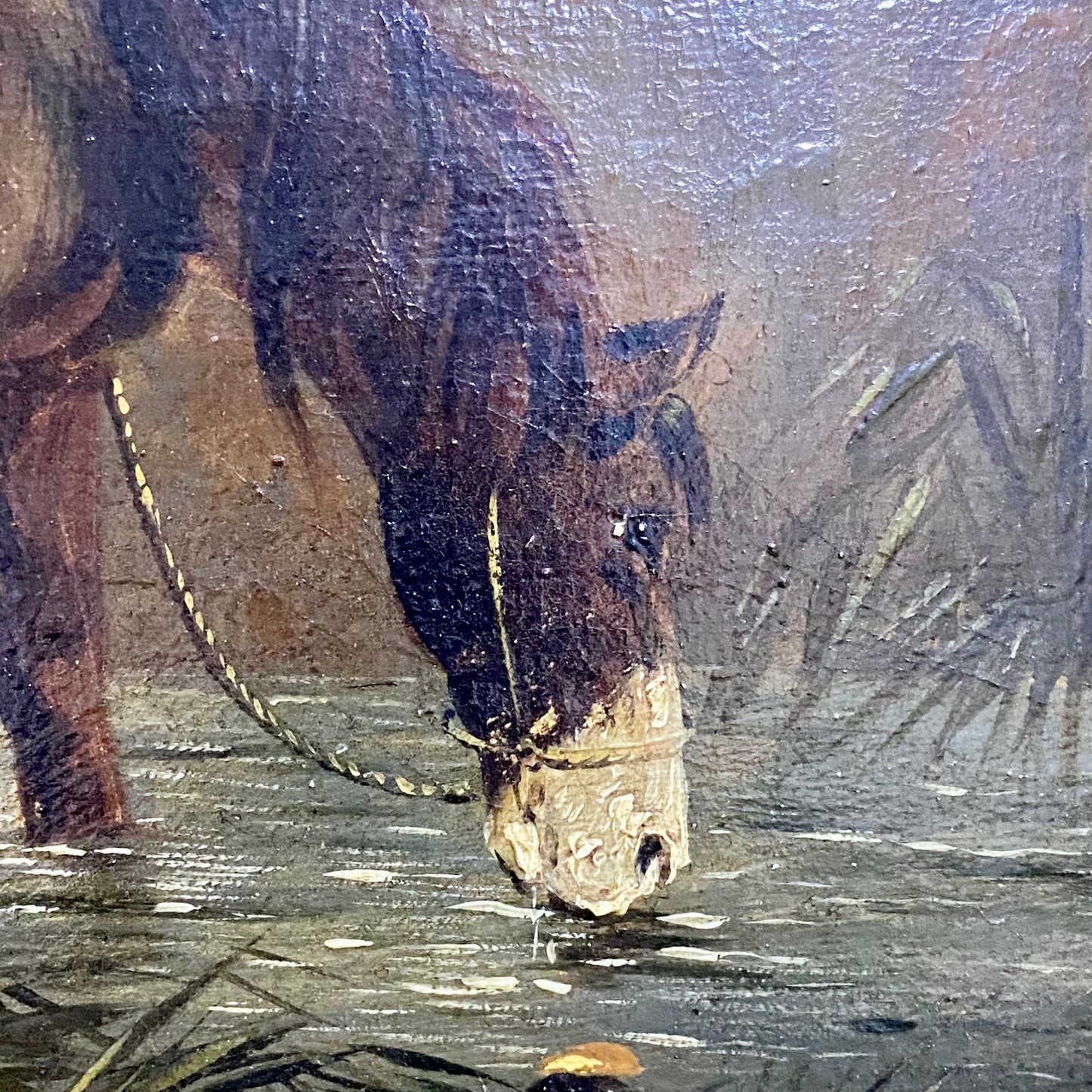 Late 18th Century Boy On Horse Drinking Oil On Canvas Signed George Morland Rare