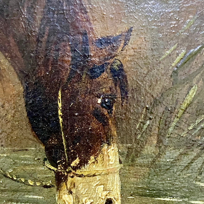 Late 18th Century Boy On Horse Drinking Oil On Canvas Signed George Morland Rare