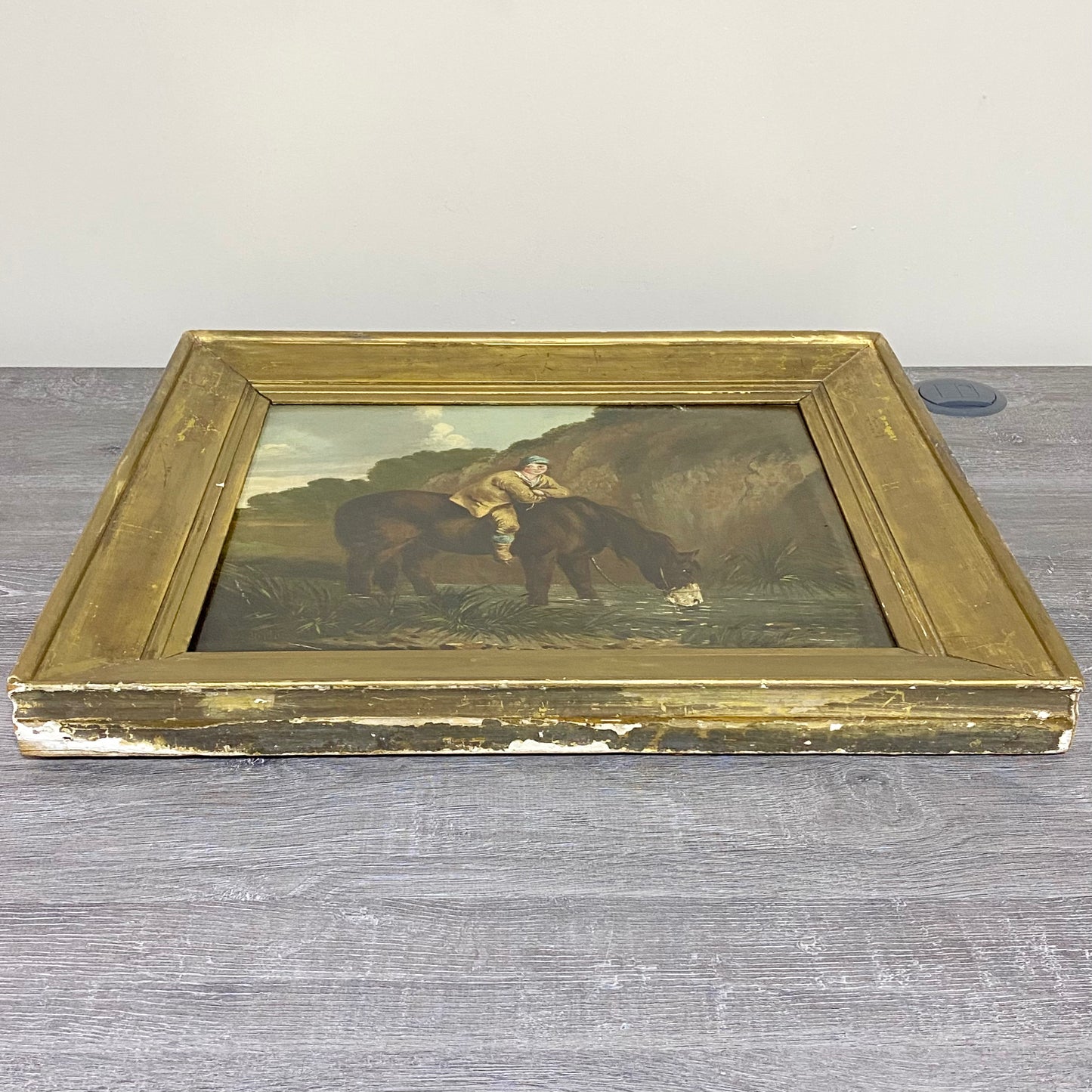 Late 18th Century Boy On Horse Drinking Oil On Canvas Signed George Morland Rare